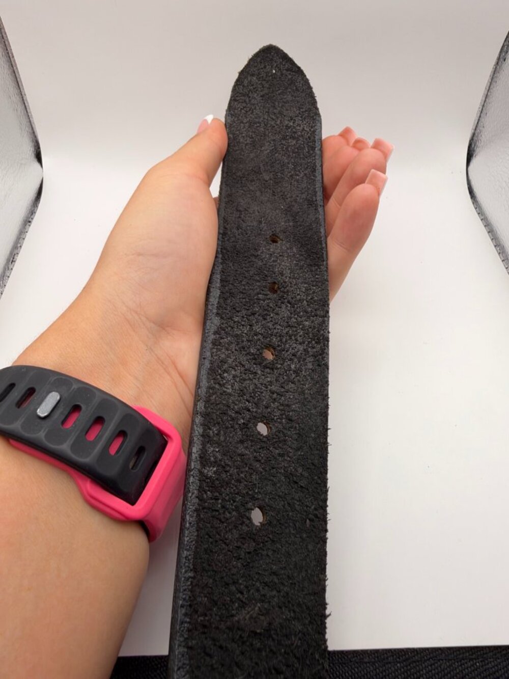 Black Leather Belt Strap No Buckle Wide Snap Ends